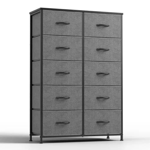 Fabric Bedside Cabinet – 10-Drawer Storage with Steel Frame