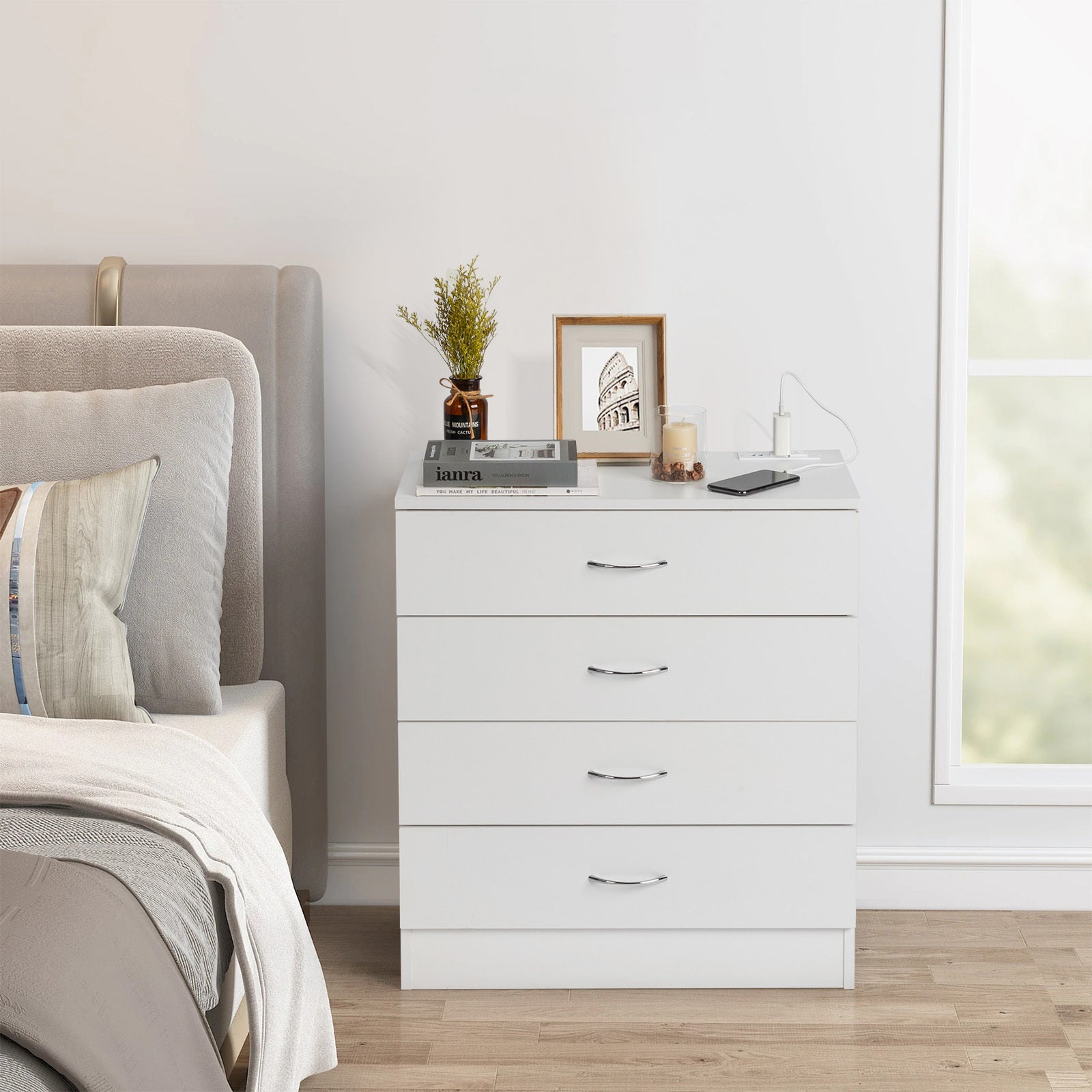 Luxury Bedside Cabinet with Storage, USB & Power Outlets