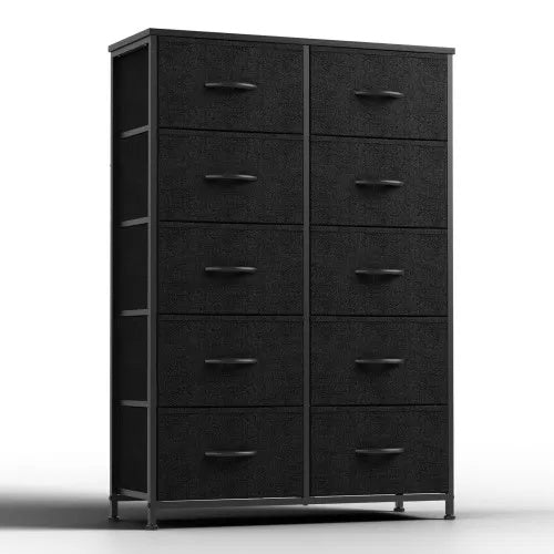 Fabric Bedside Cabinet – 10-Drawer Storage with Steel Frame