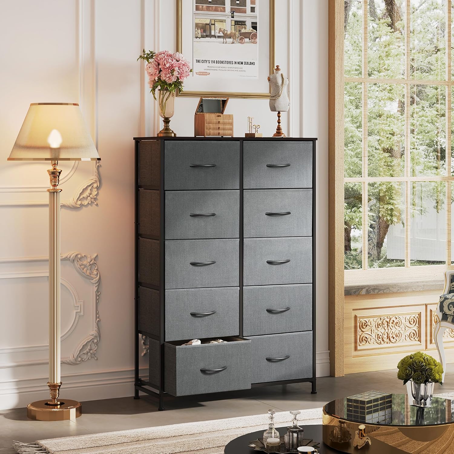 Storage Cabinet – 10-Drawer Fabric Dresser with Steel Frame