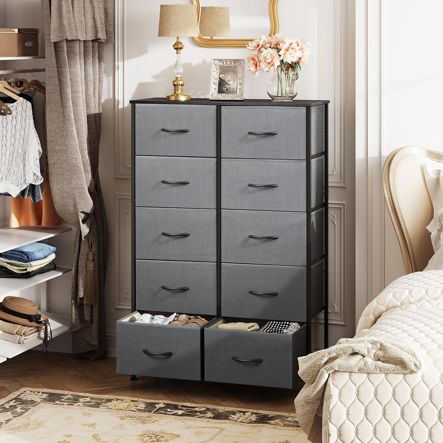 Storage Cabinet – 10-Drawer Fabric Dresser with Steel Frame