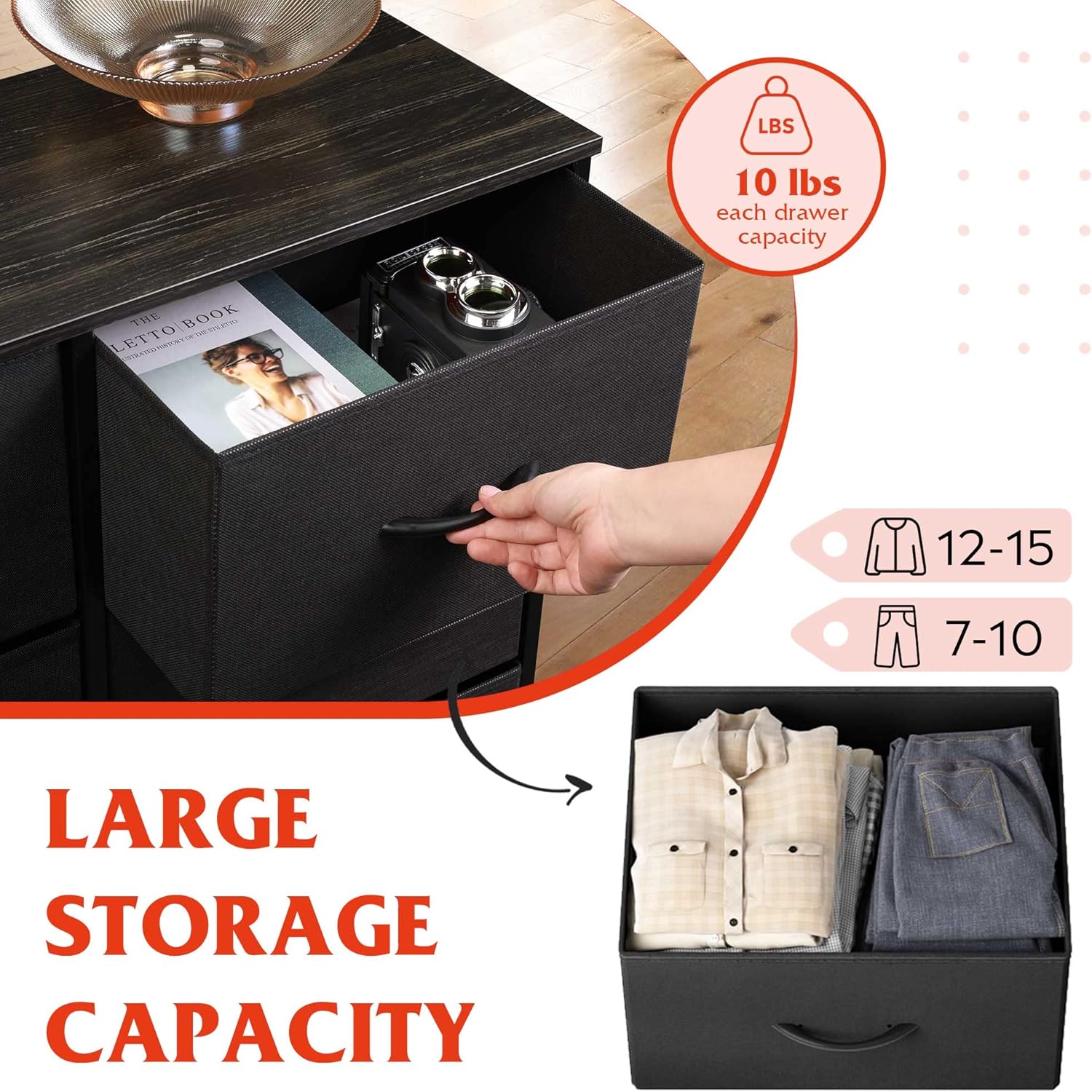 Storage Cabinet – 10-Drawer Fabric Dresser with Steel Frame