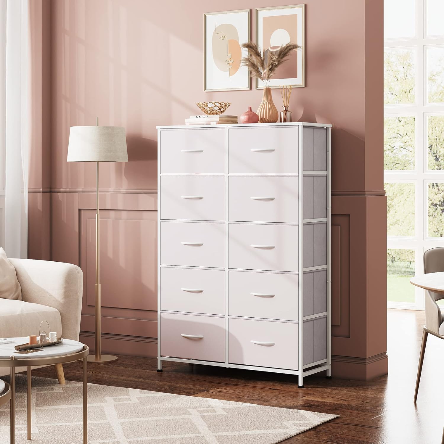 Storage Cabinet – 10-Drawer Fabric Dresser with Steel Frame