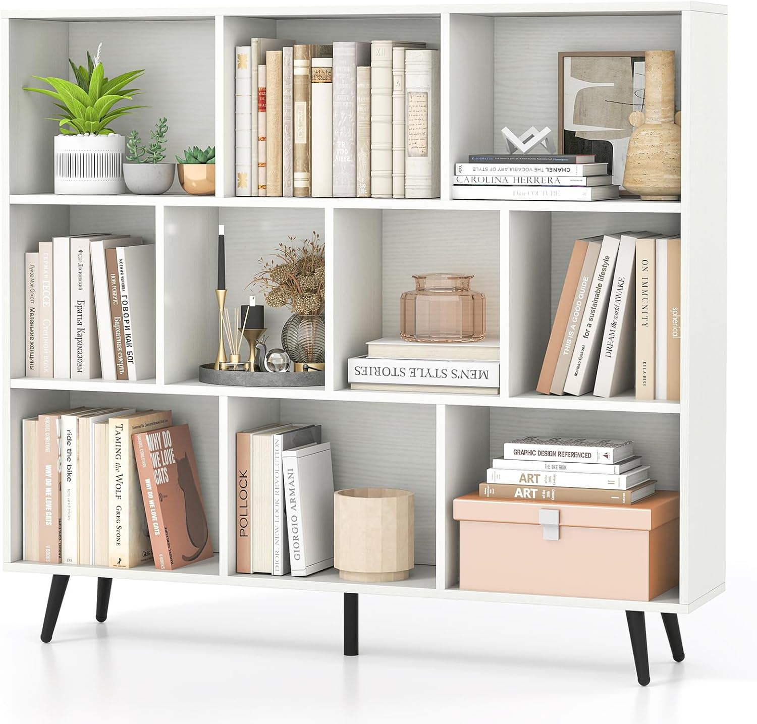 Modern 10-Cube Bookshelf – 3-Tier Storage Organizer
