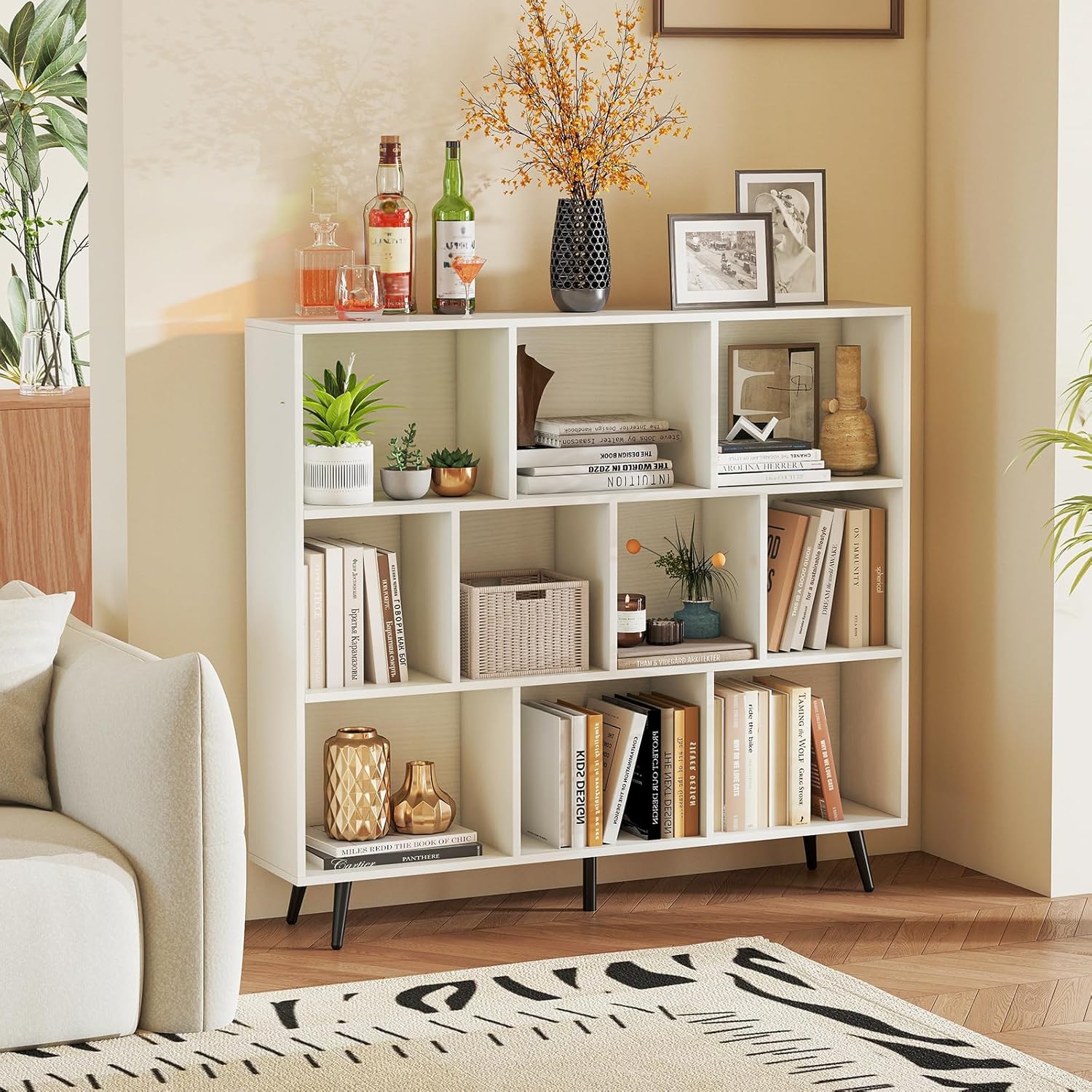 Modern 10-Cube Bookshelf – 3-Tier Storage Organizer
