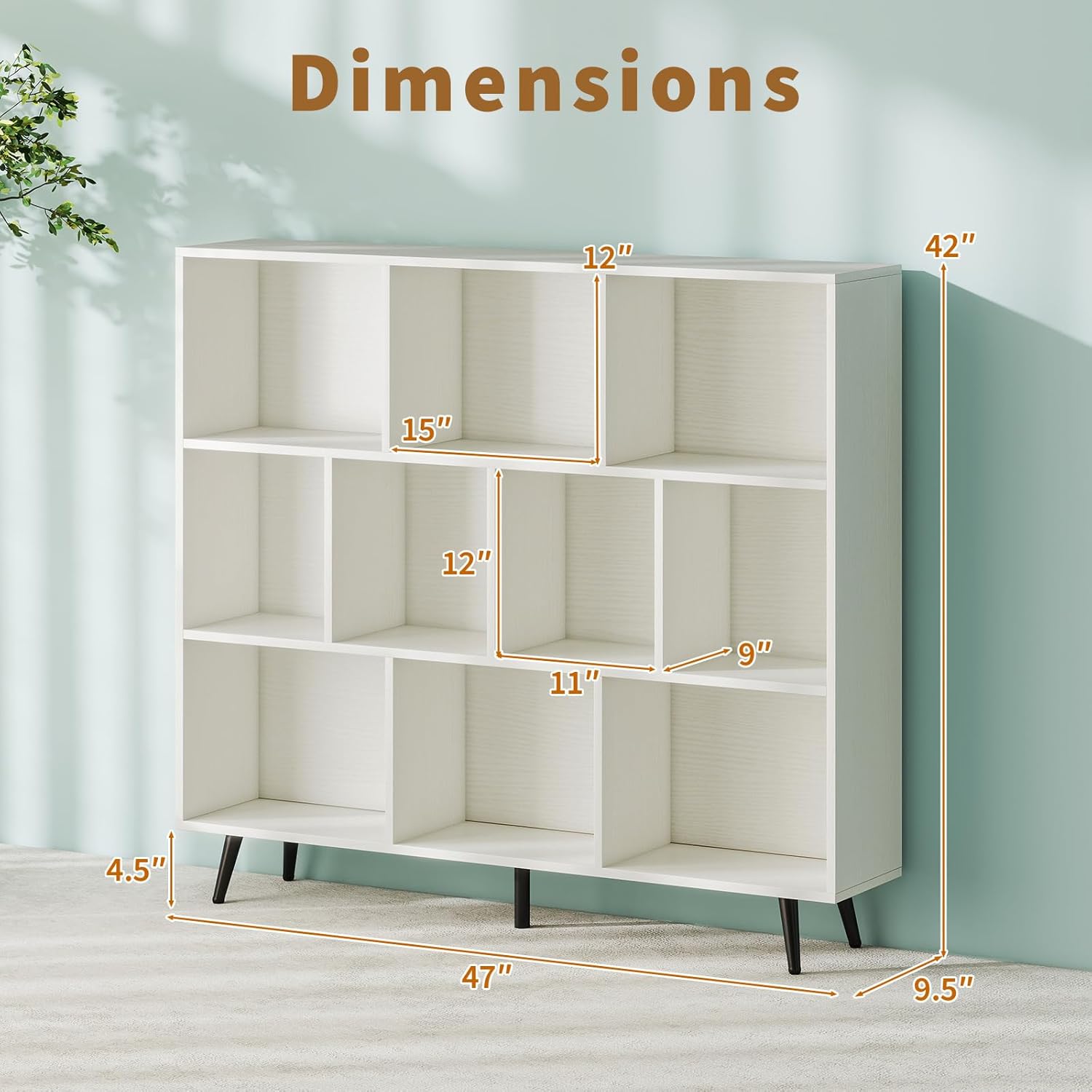 Modern 10-Cube Bookshelf – 3-Tier Storage Organizer