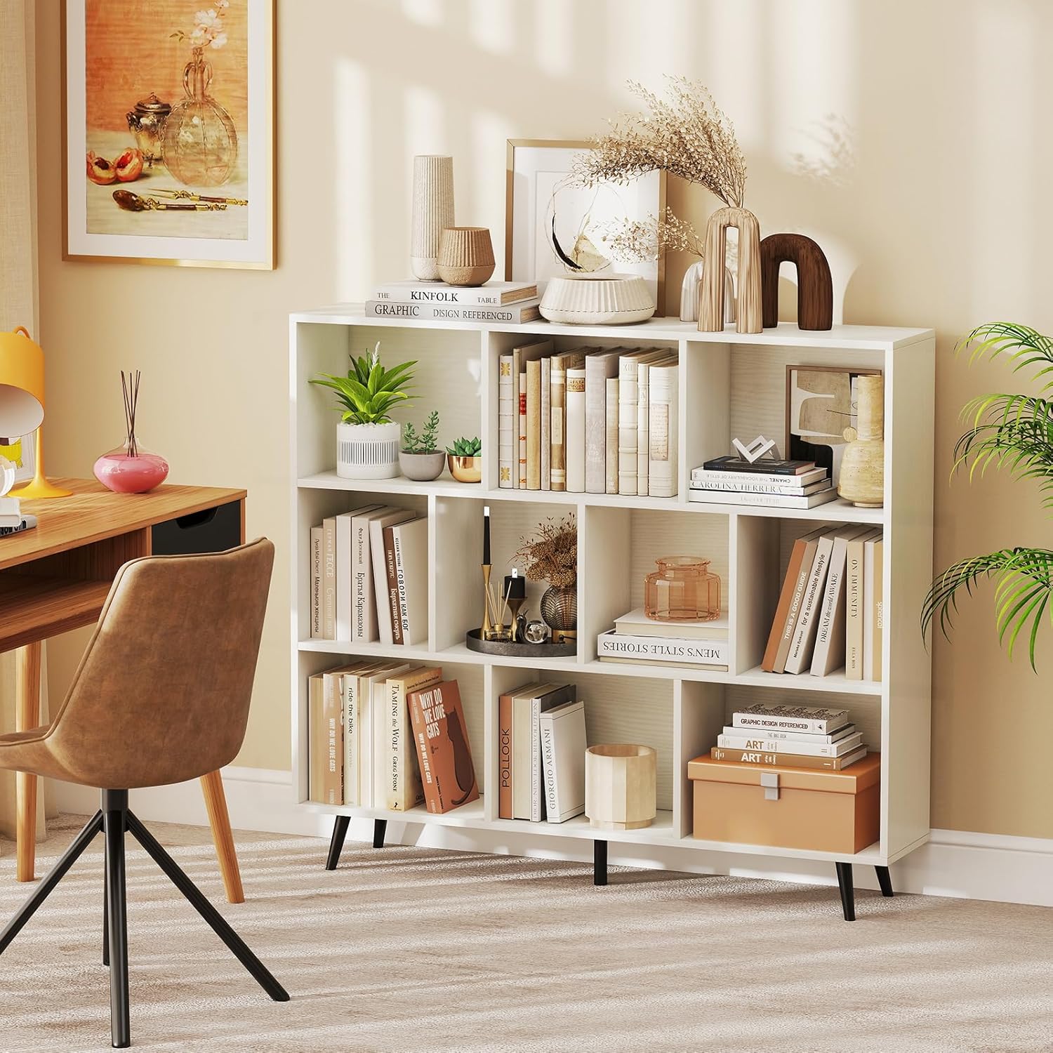 Modern 10-Cube Bookshelf – 3-Tier Storage Organizer
