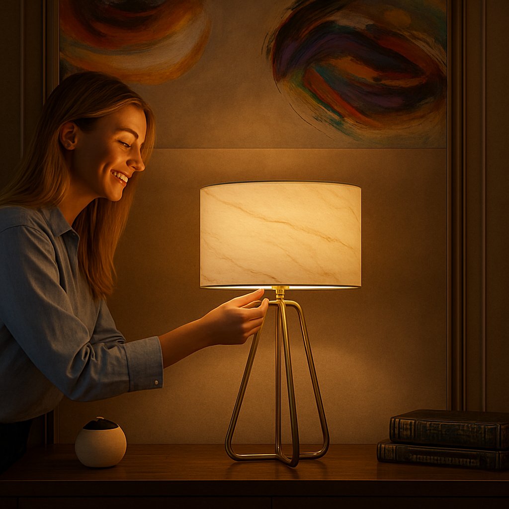 Modern Bronze Desk Lamp – Marble Shade, 110V