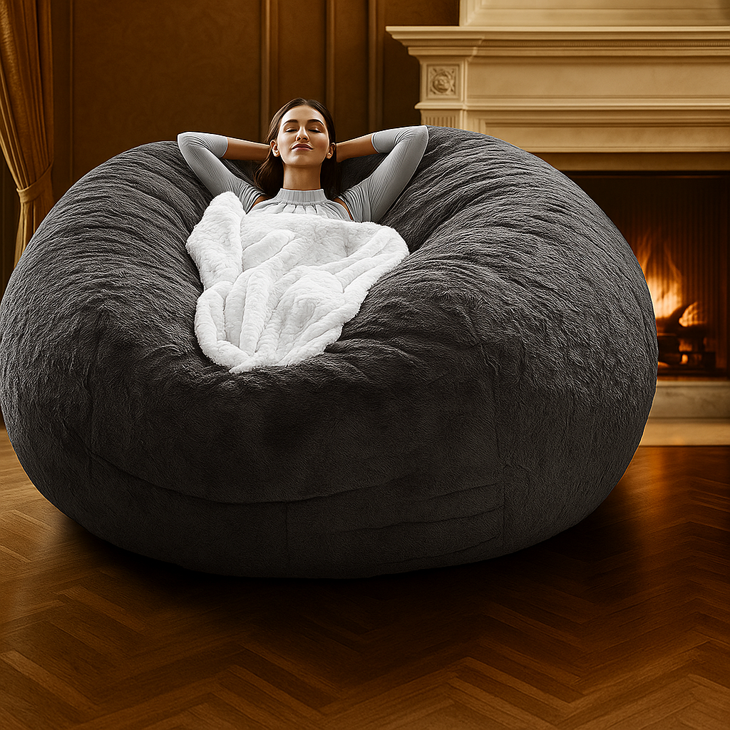 6ft Velvet Bean Bag Chair Cover – Dark Grey