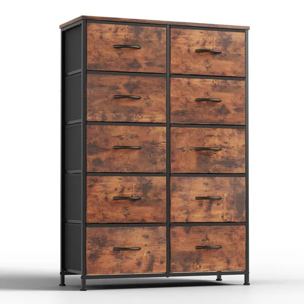 Fabric Bedside Cabinet – 10-Drawer Storage with Steel Frame
