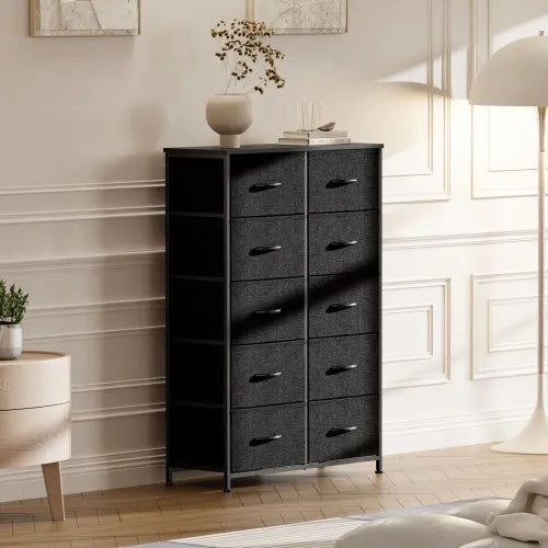 Fabric Bedside Cabinet – 10-Drawer Storage with Steel Frame